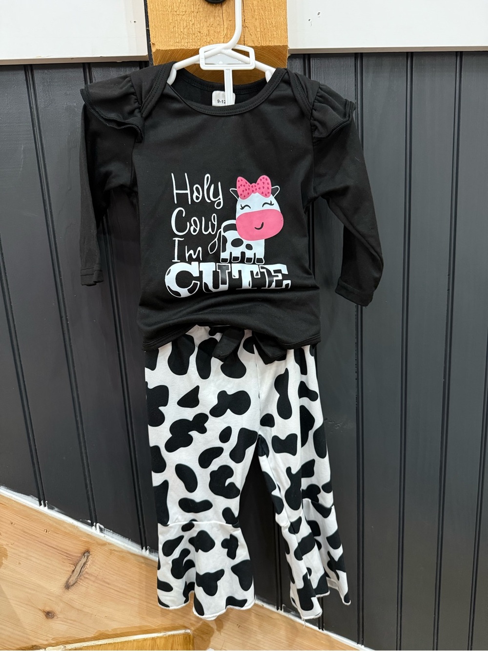 SHEIN Black and Pink Cow-Print Ruffle Leggings